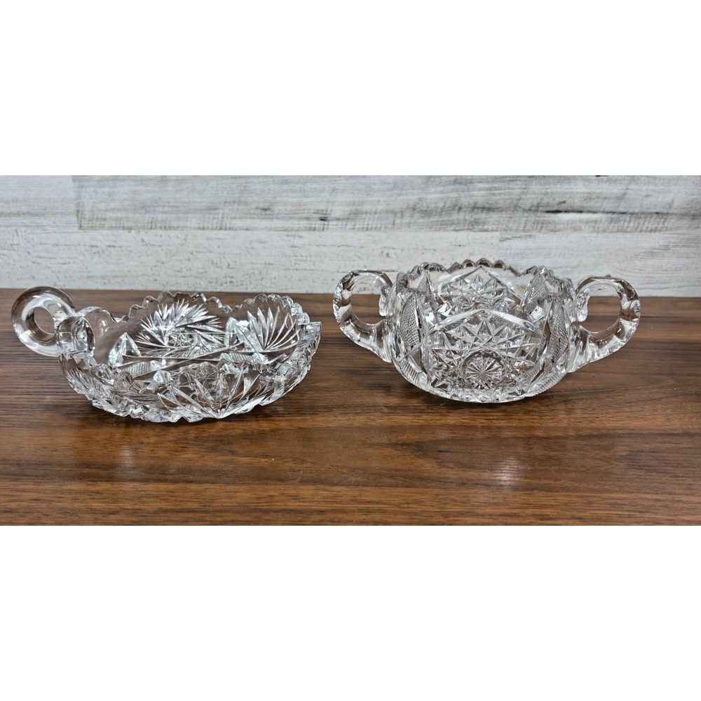 Vintage  American Brilliant Hand Cut Crystal Sugar Bowl and Candy Dish Lot of 2